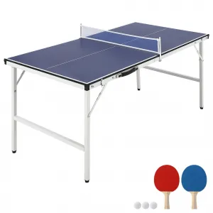 Portable Ping Pong Table, Foldable Mid-Size Table Tennis with Net, 2 Paddles, 3 Balls, Adjustable Feet, Aluminum Frame, Indoor Outdoor Use, Pre-Assembled