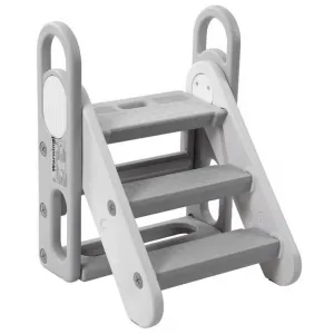 Foldable Toddler Step Stool, 3-Step Adjustable Nursery Ladder with Handles for Bathroom, Kids Toilet Potty Training, Grey