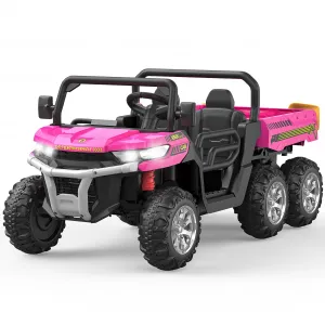 Ride - P Series: 2-Seater Ride On Car 24V 6X6 Kids Dump Truck with Remote, Battery 6 Wheeler, Electric UTV for 3 Years+, Outdoor Adventure Toy Vehicle Pink