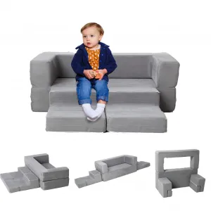 Modular Kids Couch for Toddler Playroom, Bedroom Imaginative Furniture, Kids Sofa for Playing, Sleeping, Toddler Girls and Boys, Grey