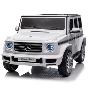 12V Kids Ride On Car, Licensed Mercedes-Benz G500 Electric Vehicle w/Parent Remote Control, 4xSpring Suspension, 3 Speeds, Rocking, LED Lights, Music, Battery Powered Ride on Toy for Kids - White