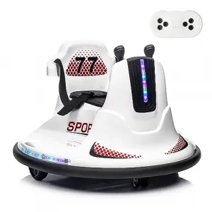Kids Electric Bumper Car w/ Remote, Music, Lights, 360 Spin - White