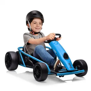 Ride G Series 24V Go Kart for Kids 8-12, 300W*2 Motors, 9Ah Battery, 8MPH Speed, Music, Horn, 175lbs Max Load - Blue