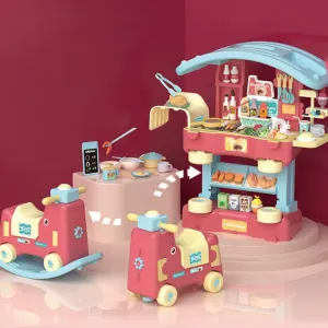 Kitchen Playset, 3 in 1 Kitchen Pretend Play, 68 PCS Realistic Cooking Accessories, Sounds, Lightnd, Running Water，Ideal Gift for Boys and Girls