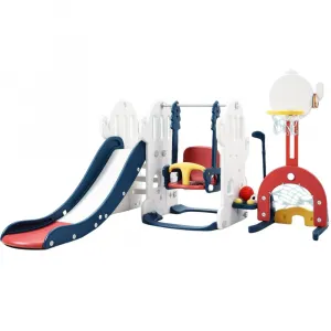 7-in-1 Toddler Slide and Swing Set with Adjustable Swing, Basketball Hoop, Soccer Golf, Ring Toss, HDPE Material, Indoor Outdoor Playset for Kids Ages 1-3