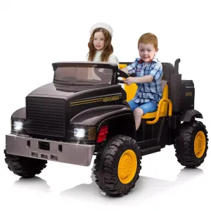 Ride - P Series: 24V Ride On Truck with Remote Control Electric UTV Vehicles with Dump Bed, 4WD Power 4x200W Motors,4xSpring Suspension, 3 Speeds, 2 Seater Kids Ride On Toys Best Gifts for Kids - Black