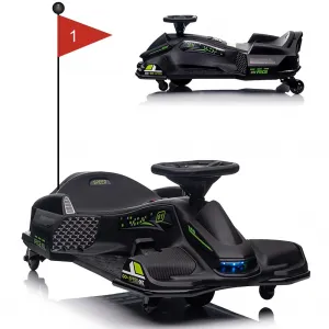 Ride - P Series: 12V Kids Drift Car: 45W Motor, 5 MPH, Music, LED, USB, Low-Power Alarm, 110lb Max - Black