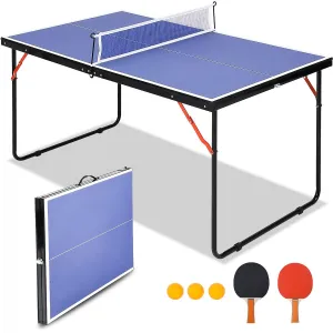 Foldable Table Tennis Table Portable Ping Pong Table with Net & 2 Paddles & 3 Balls,Portable Ping Pong Family Game Tables for Outdoor Indoor,54 x 30 x 27 inch
