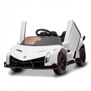 12V Kids Ride On Car, Licensed Lamborghini Venono Electric Car w/Parent Remote Control, Scissor Door, 3 Speeds, LED Headlights, Rocking & Music, Battery Powered Ride on Toy for Boys Girls- White