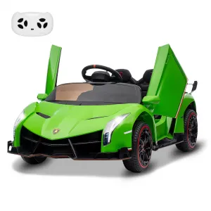 12V Kids Ride On Car, Licensed Lamborghini Venono Electric Car w/Parent Remote Control, Scissor Door, 3 Speeds, LED Headlights, Rocking & Music, Battery Powered Ride on Toy for Boys Girls- Green