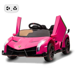 12V Kids Ride On Car, Licensed Lamborghini Venono Electric Car w/Parent Remote Control, Scissor Door, 3 Speeds, LED Headlights, Rocking & Music, Battery Powered Ride on Toy for Boys Girls- Pink