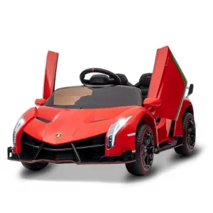 12V Kids Ride On Car, Licensed Lamborghini Venono Electric Car w/Parent Remote Control, Scissor Door, 3 Speeds, LED Headlights, Rocking & Music, Battery Powered Ride on Toy for Boys Girls- Red