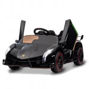 12V Kids Ride On Car, Licensed Lamborghini Venono Electric Car w/Parent Remote Control, Scissor Door, 3 Speeds, LED Headlights, Rocking & Music, Battery Powered Ride on Toy for Boys Girls- Black
