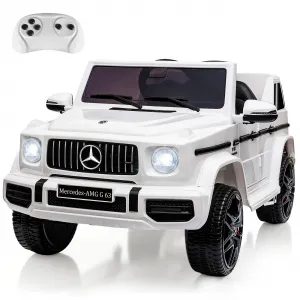 12V Kids Ride on Car, Licensed Mercedes Benz G63 Electric Car w/Remote Control, Music, Spring Suspension, LED Light, Bluetooth, Horn, AUX, Safety Lock Battery Powered Electric Vehicle - White