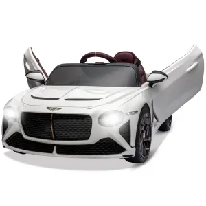 Kids Ride On Car, Licensed Bentley Bacalar 12V Electric Vehicles w/Parent Remote Control, Scissor Door, Suspension, 3 Speeds, LED Lights, Horn, Battery Powered Ride on Toy for Boys Girls - White