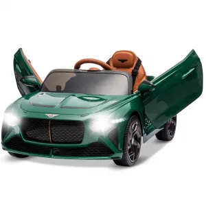 12V Licensed Bentley Bacalar Ride-On: Remote Control, Scissor Doors, Suspension, LED Lights, 3 Speeds, for Boys & Girls - Green
