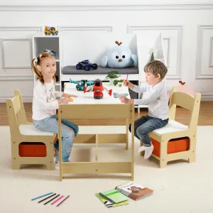 3 in 1 Kids Table & Chair Set with Storage Drawer, Wooden Activity Table for Toddlers Arts, Crafts, 2 in 1 Tabletop, Natural Material, Playroom Furniture for Home & Kindergarten - Natural Color