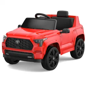 Ride on Truck Car, 12V Licensed Toyota Electric Cars for Kids, Ride on Toys with Remote Control, Spring Suspension, LED Lights, Bluetooth, 3 Speeds - Red