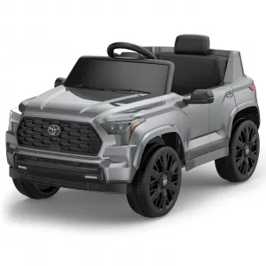 Ride on Truck Car, 12V Licensed Toyota Electric Cars for Kids, Ride on Toys with Remote Control, Spring Suspension, LED Lights, Bluetooth, 3 Speeds - Grey