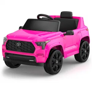Ride on Truck Car, 12V Licensed Toyota Electric Cars for Kids, Ride on Toys with Remote Control, Spring Suspension, LED Lights, Bluetooth, 3 Speeds - Rose