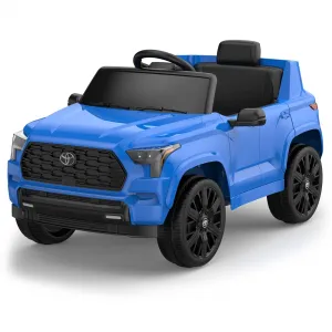 Ride on Truck Car, 12V Licensed Toyota Electric Cars for Kids, Ride on Toys with Remote Control, Spring Suspension, LED Lights, Bluetooth, 3 Speeds - Blue