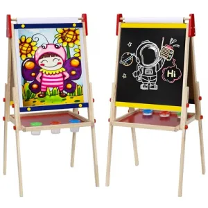 Easel for Kids with Drawing Paper Roll, Adjustable Standing Kids Easel, Kids Easel Double Sided Wooden, White Board & Magnetic Drawing Board & Paper Roll, Paint Art Set for Kids Toddlers 4-8 9-12（3+）