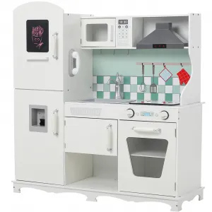 Play Kitchen for Kids, Wooden Kitchen Playset with Cooking Stove,Oven,Sink, Microwave, Blackboard, Storage Cabinets,Range Hood Pretend Cooking Toys with Sound Light Girls Boys Gift Ages 3+