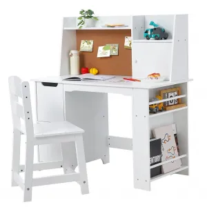 White Study Desk and Chair Set with Storage - Kids' Learning Table for Boys and Girls, Ages 3-10