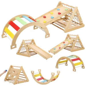 3-in-1 Indoor Climbing Gym - Waldorf and Montessori Climbing Set with Triangle Ladder, Climbing Ramp, Arch Climber, and Slide