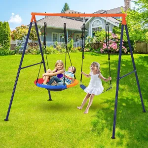 Saucer Swing for Kids 440lbs Heavy-Duty Metal A-Frame Adjustable Ropes Durable Polymer Plastic