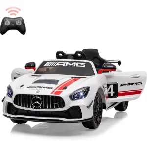 Ride on Car for Kids with Remote Contorl, 12V Licensed Benz AMG Electric Vehicles Battery Powered Sports Car,Sound System, LED Headlights,One Button Assemble Wheels for 3-8 Years Boys Girls - White