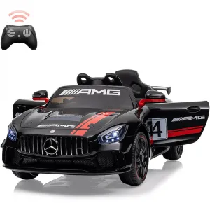 12V Licensed Benz AMG Ride-On Car: Remote Control, Sound System, LED Headlights, One-Button Assemble Wheels, for Ages 3-8 - Black