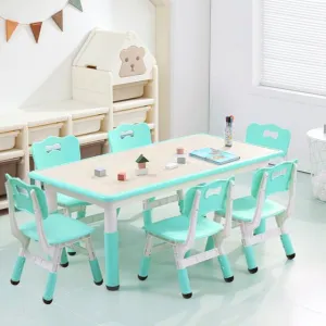 Kids 7 in 1 Table & Chairs Set in Ergonomic Design, Height Adjustable, Max 300lbs for Home & Classroom Use, Mint Green