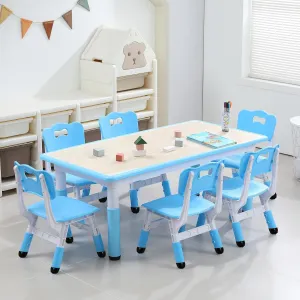 Kids 7 in 1 Table & Chairs Set in Ergonomic Design, Height Adjustable, Max 300lbs for Home & Classroom Use, Blue