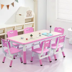 Kids 7 in 1 Table & Chairs Set in Ergonomic Design, Height Adjustable, Max 300lbs for Home & Classroom Use, Pink
