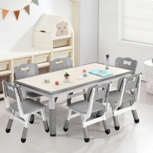 Kids 7 in 1 Table & Chairs Set in Ergonomic Design, Height Adjustable, Max 300lbs for Home & Classroom Use, Grey