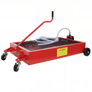 Low Profile Oil Drain Pan 15-Gallon Capacity Manual Rotary Pump Durable Plastic Wheels 7.2 Inch Hose for Cars Trucks SUVs