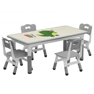 Kids Table and 4 Chairs Set in Wood Grain Design, Height Adjustable Toddler Table and Chair Set Suitable for Ages 2-10 for Home Daycare Preschool, Grey
