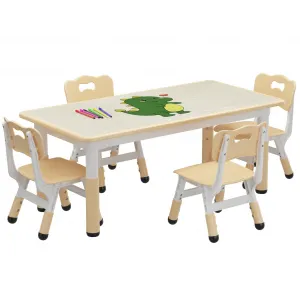 Kids Table and 4 Chairs Set in Wood Grain Design, Height Adjustable Toddler Table and Chair Set Suitable for Ages 2-10 for Home Daycare Preschool, Natural