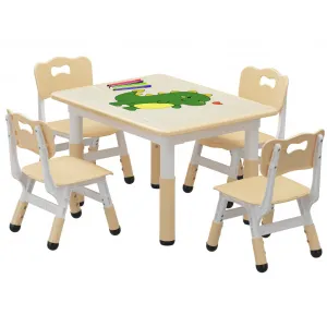 Rectangular Kids Table and Chair Set, 80 x 60CM, Height Adjustable Toddler Table and 4 Chairs Set for Ages 2-10, Graffiti Desktop, Non-Slip Legs, Arts & Crafts Table, Children Activity Table for Daycare Classroom Home - Beige Color