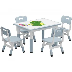 Rectangular Kids Table and Chair Set, 80 x 60CM, Height Adjustable Toddler Table and 4 Chairs Set for Ages 2-10, Graffiti Desktop, Non-Slip Legs, Arts & Crafts Table, Children Activity Table for Daycare Classroom Home - Grayish Blue Color