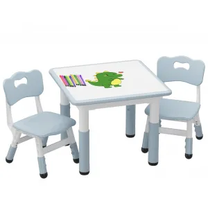 Kids Table and 2 Chairs Set with Graffiti Desktop, Height Adjustable Toddler Table and Chairs Set, 4 in 1 Activity Table Play Table for Reading, Drawing, Playing, Eating - Grey