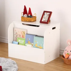 Kids Wooden Toy Box with Front Bookshelf and Safety Hinges - Storage Organizer for Boys and Girls Home Playroom