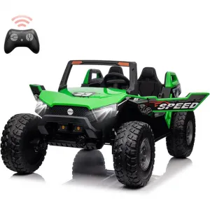Ride - P Series: 24V 2-Seater Ride-On UTV: Remote Control, 4WD Motors, 21" Seats + Foldable Seat, 15.4" EVA Wheels, Music, LED Lights, 140lb Max Load - Green