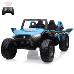 Ride - P Series: 24V 2-Seater Ride-On UTV: Remote Control, 4WD Motors, 21" Seats + Foldable Seat, 15.4" EVA Wheels, Music, LED Lights, 140lb Max Load - Blue