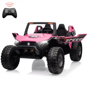 Ride - P Series: 24V 2-Seater Ride-On UTV: Remote Control, 4WD Motors, 21" Seats + Foldable Seat, 15.4" EVA Wheels, Music, LED Lights, 140lb Max Load - Pink