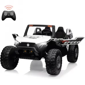 Ride - P Series: 24V 2-Seater Ride-On UTV: Remote Control, 4WD Motors, 21" Seats + Foldable Seat, 15.4" EVA Wheels, Music, LED Lights, 140lb Max Load - White