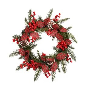 Christmas Artificial Wreath with Berry Pine Cones Door Hanging Rattan for Home Wedding Farmhouse Holiday Decor 45cm