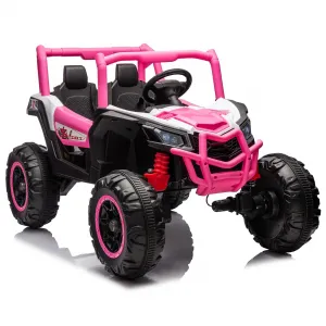 Ride - P Series: 2 Seater Ride on Car,12V Battery Powered Off-Road UTV Toy,Electric Car with Remote Control,Metal Frame,EVA Wheels,LED,Spring Suspension for 3-8 Boys&Girls - Pink