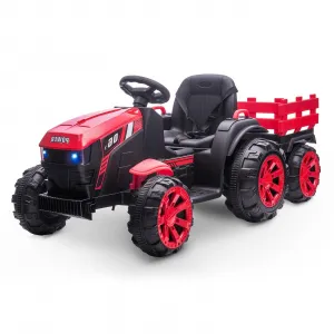 Ride - P Series: 12V Kids Ride On Tractor with Trailer, LED Lights for Boy Girl - Red